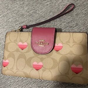 Coach Beige and Pink Heart Wristlet